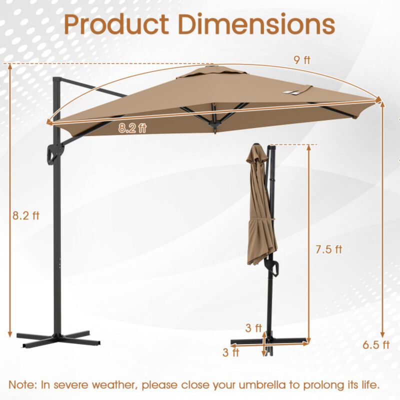 9 FT Cantilever Patio Umbrella with Vented Top and Sun-Protective Canopy-Gray image number 3