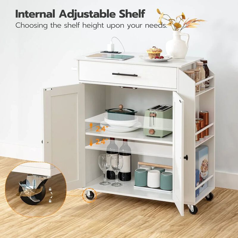 Rolling Kitchen Island Cart with Power Outlet, Drawers and Spice Rack image number 8