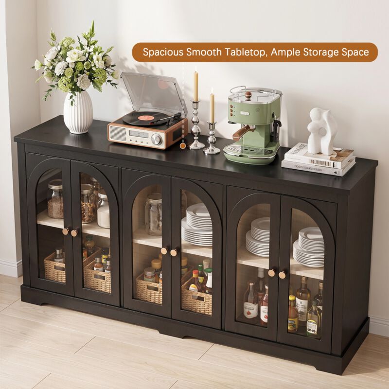 Fulbes  Farmhouse Arched Glass Door Sideboard Cabinet image number 2