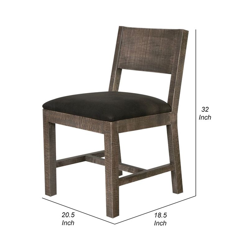 Piel 21 Inch Dining Chair Set of 2, Brown Pine Wood, Black Faux Leather image number 5