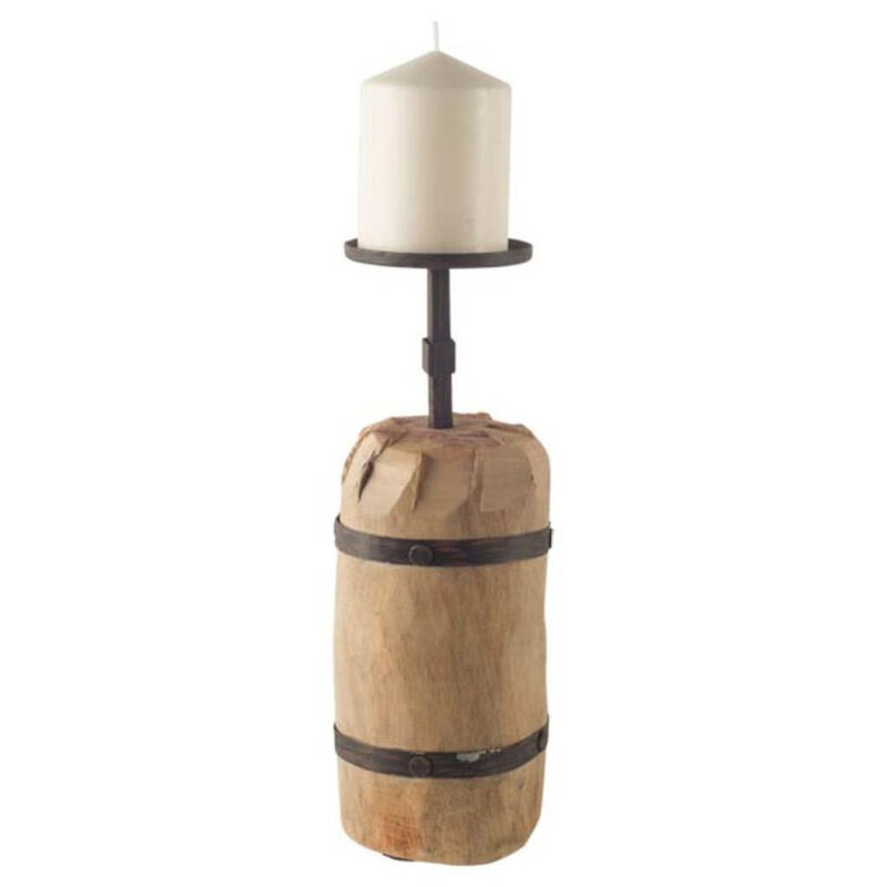HomeRoots 16" Brown Distressed Abstract Solid Wood Tabletop Pillar Candle Holder image number 0