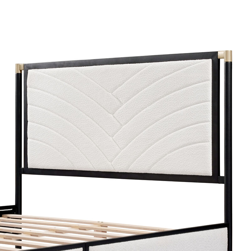 Christopher Knight Home Verve Modern Champagne Silver Metal Platform Bed Frame with Boucle Headboard