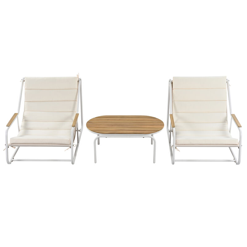 Clihome Outdoor Chaise Lounge Chairs Set of 3, Patio Chaise Lounge Chair with Acacia Side Table, Pool Lounge Chairs for Lawn, Deck, Beach