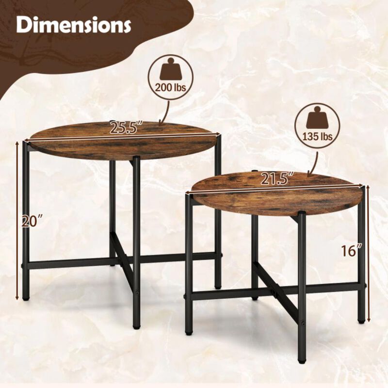 Hivvago Round Coffee Table Set of 2 with Heavy-Duty Metal Frame