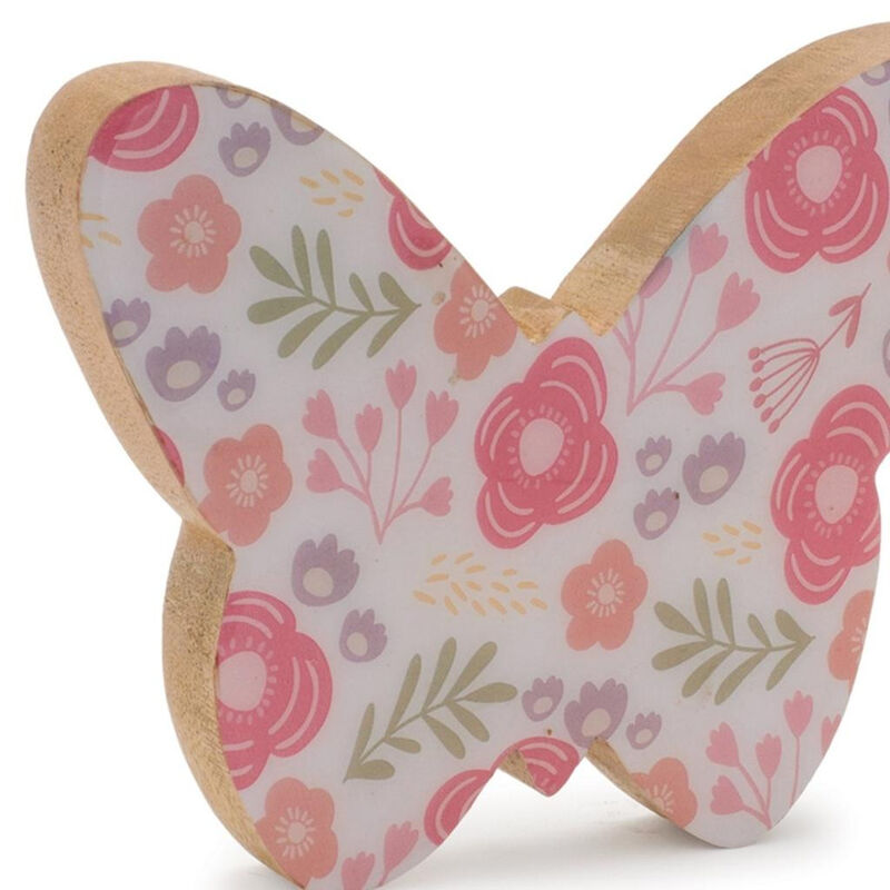HomeRoots Set of Two White And Pink Wood Butterfly Tabletop Sculptures image number 5