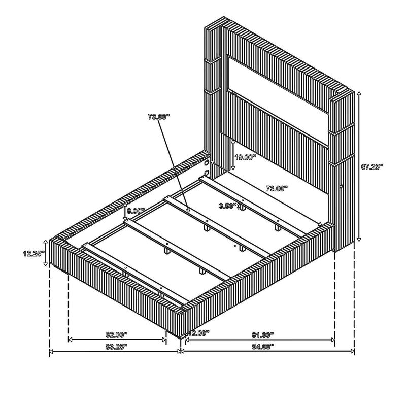 Caro California King Bed, Wingback Panel w LED Flame, Black Upholstery