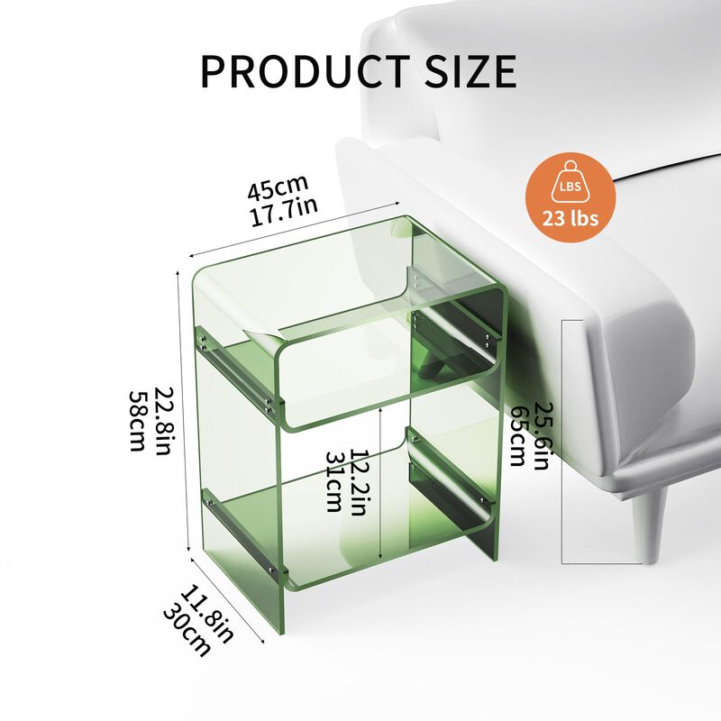 Acrylic Record Player Table with Storage Shelf, Clear Side Table Nightstand (Green)