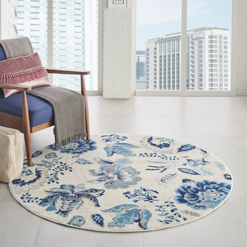 Tranquil TRA02 Ivory/Light Blue 5'3" x Round Rug image number 6