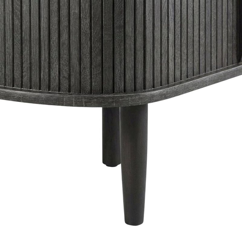 Gray wood TV stand with sleek design and sturdy construction image number 6