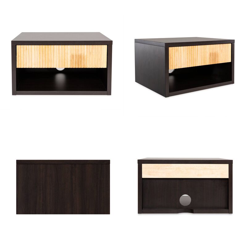 Elise Classic Contemporary Floating Wall Mounted Nightstand with Soft-Close Tambour Drawer and Cable Hole