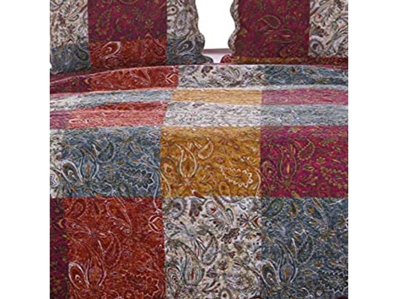 3 Piece Cotton King Size Quilt Set with Paisley Print, Multicolor - Benzara