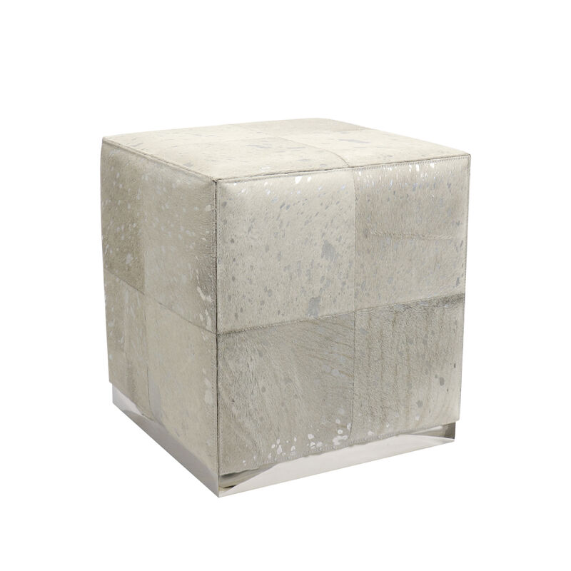 Pasargad Home Safari Steel & Cowhide Silver Ottoman image number 0