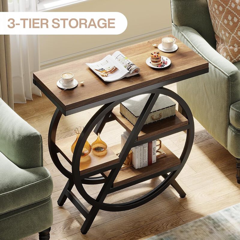 4-Tier Narrow End Table with Storage Shelves image number 6