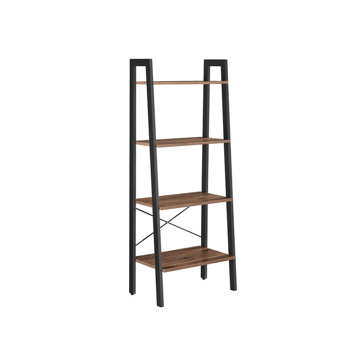 4 Tier Ladder Shelf with Steel Frame Industrial Storage Rack
