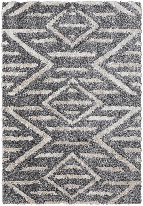 4 X 6 gray And Ivory geometric Power Loom Stain Resistant Area Rug