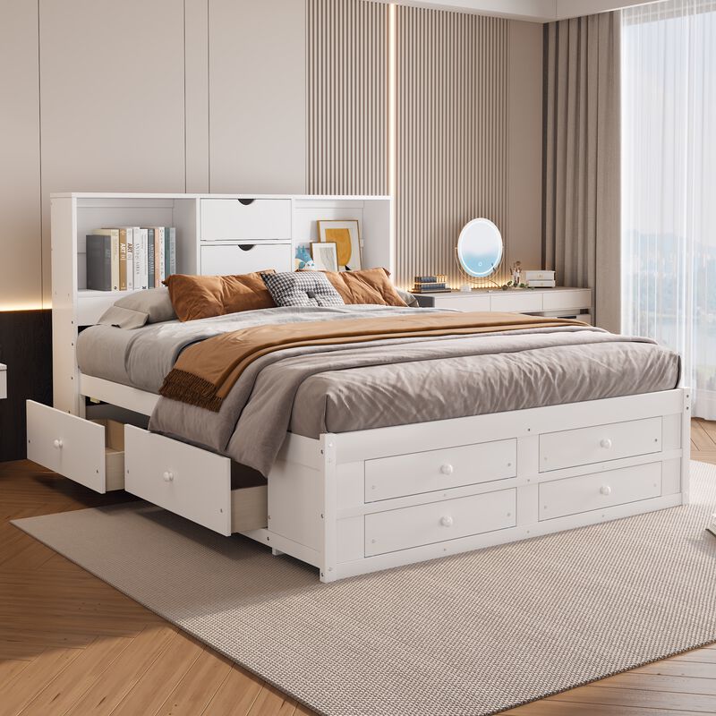 Merax Platform Bed with Storage Headboard and 8 Drawers image number 2