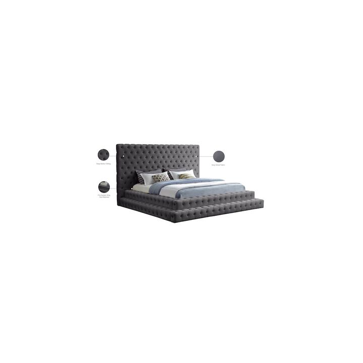 Meridian Furniture Revel Grey Velvet King Bed