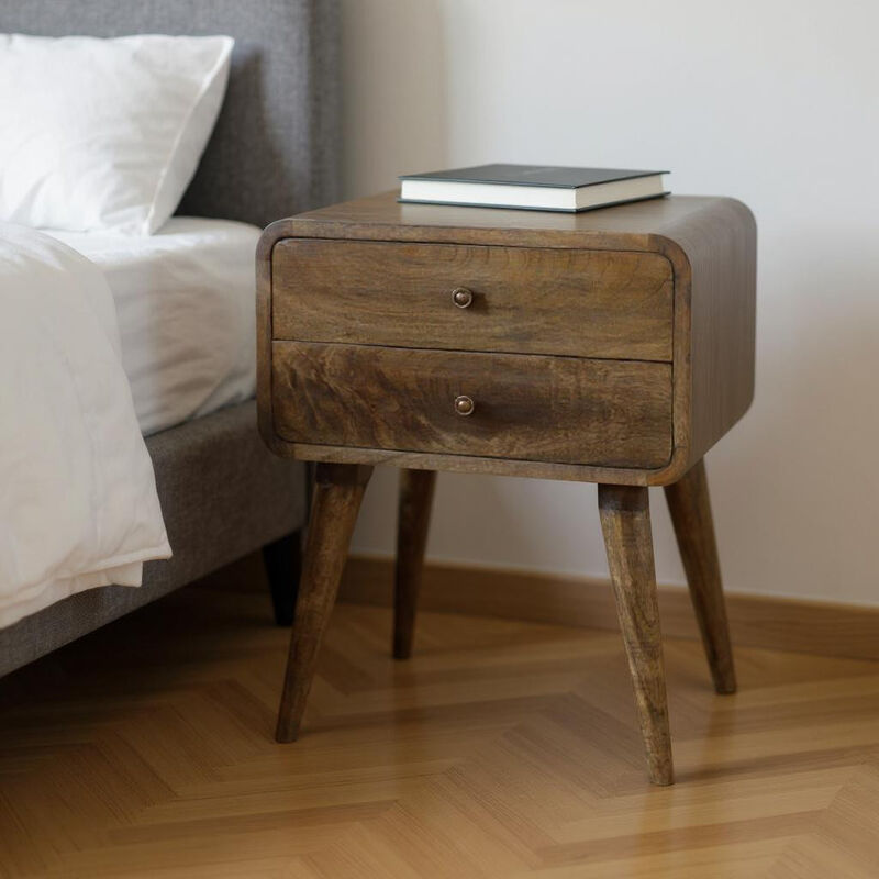 HomeRoots 22" Natural Solid Wood Distressed Two Drawer Nightstand image number 1