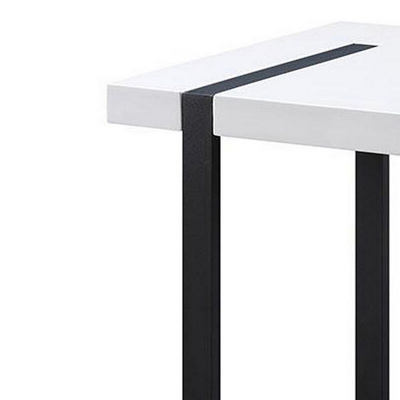 Two Tone Modern End Table with Metal Legs, White and Black-Benzara image number 2