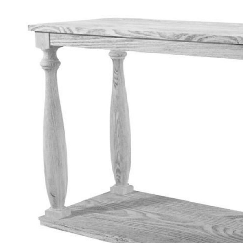 Plank Top Sofa Table with Open Shelf and Turned Legs, Antique White-Benzara