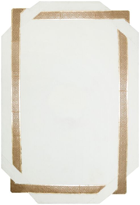 White Faux Fur Area Rug, Custom Size Greek Border Plush Carpet, Soft Elegant Rug for Living Room or Bedroom, Irregular Shaped Rug