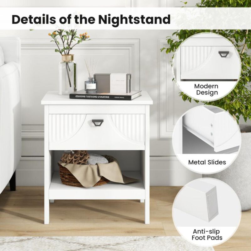 Hivvago 2-tier Wood Nightstand with Drawer and Open Storage Shelf for Bedroom