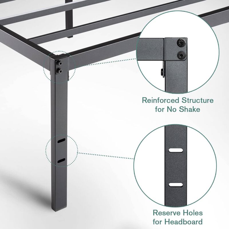 QuikFurn Queen 18-inch Metal Platform Bed Frame with Under-Bed Storage Space