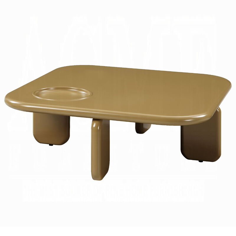 Jeny Coffee Table, 35 Inch Square Top with Rounded Corners, Yellow Brown image number 3