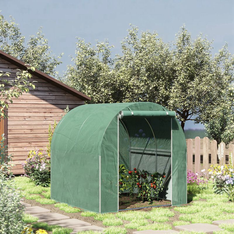 Outsunny 6' x 6' x 6' Tunnel Greenhouse Outdoor Walk-In Hot House with Roll-up Plastic Cover and Zippered Door, Steel Frame, Green