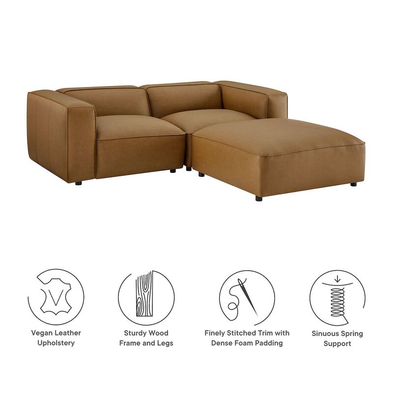 Auren 3-Piece Upholstered Vegan Leather Modular Loveseat with Ottoman image number 4