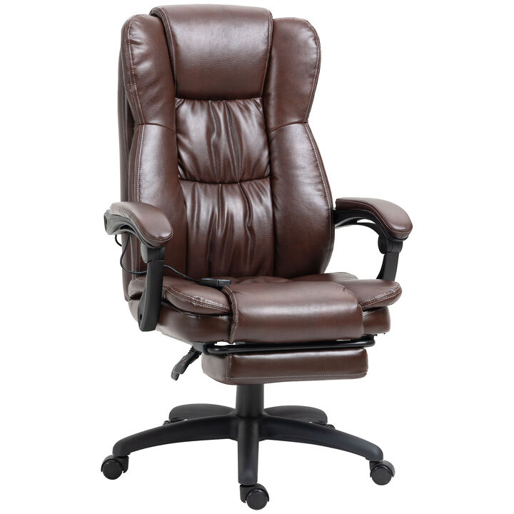 Vinsetto High Back Massage Office Chair with 6-Point Vibration, 5 Modes, Executive Chair, PU Leather Swivel Chair with Reclining Back, and Retractable Footrest, Brown