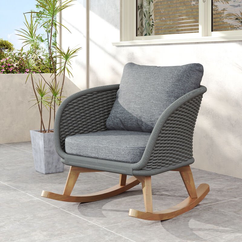 Merax Contemporary Minimalist Beige Wicker Rocking Chair