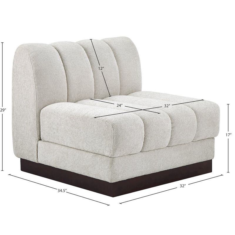 Meridian Furniture Quinn Cream Chenille Fabric Armless Chair