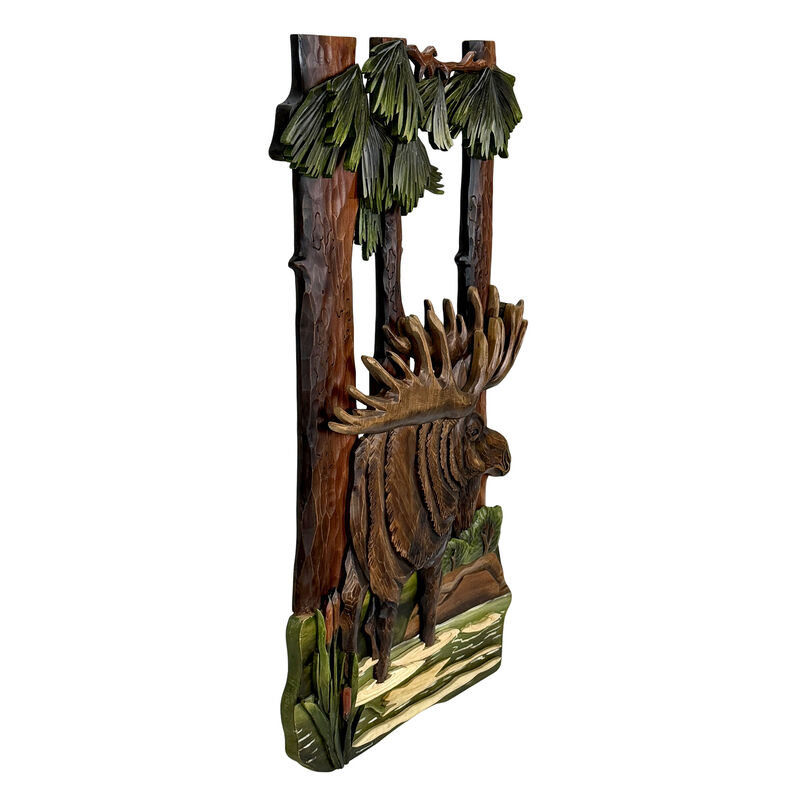 31x17 Intarsia Wood Moose Wall Sculpture Rustic Cabin Lodge Wildlife Decor image number 1