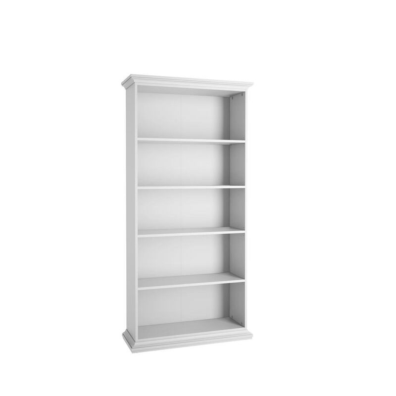 FurniFact White 5 Shelf Bookcase - Elegant Tall Bookshelf for Home and Office Use