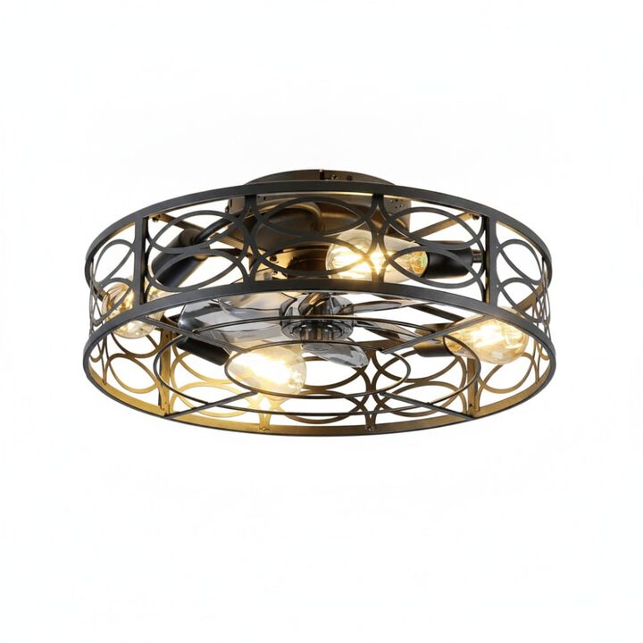 ELEMENT ACE 20 Inch Low Profile Caged Flush Mount Ceiling Fan with Remote 6 Speeds Reversible Motor for Kitchen Bedroom Living Room