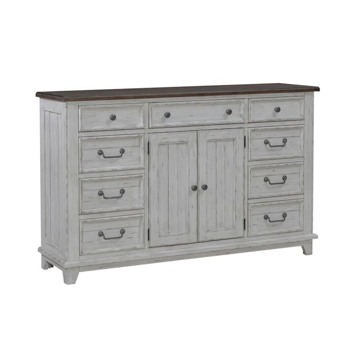 Liberty Furniture River Place 2 Door 9 Drawer Bedroom Dresser Cottage - Riverstone White & Tobacco