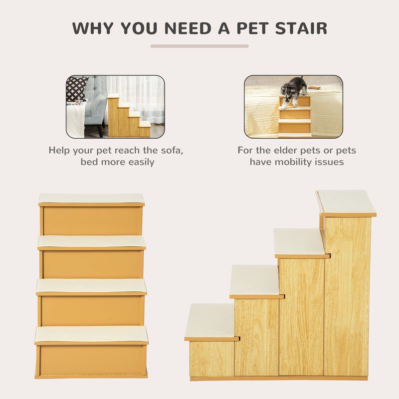 Natural Pet Steps: 4-Tier Wood Dog Stairs with Cushioned Cover image number 4