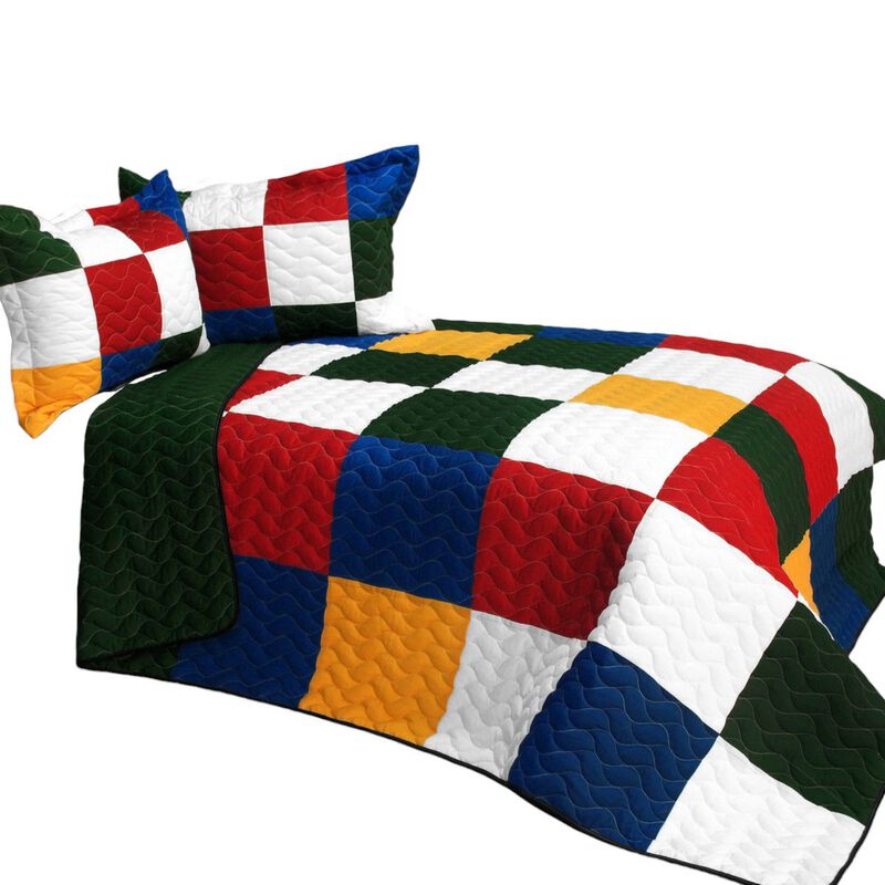 3PC Vermicelli-Quilted Patchwork Quilt Set Lightweight All-Season Bedding image number 1