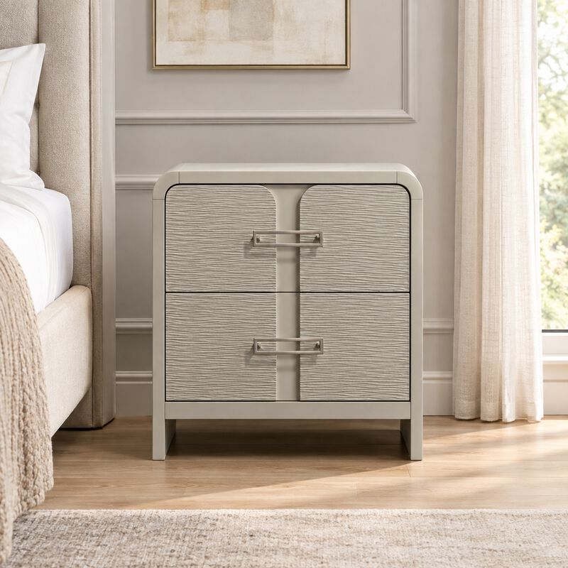 Aria Nightstand with 2 Wave-Front Drawers, Waterfall Edge and Chrome Pulls image number 1
