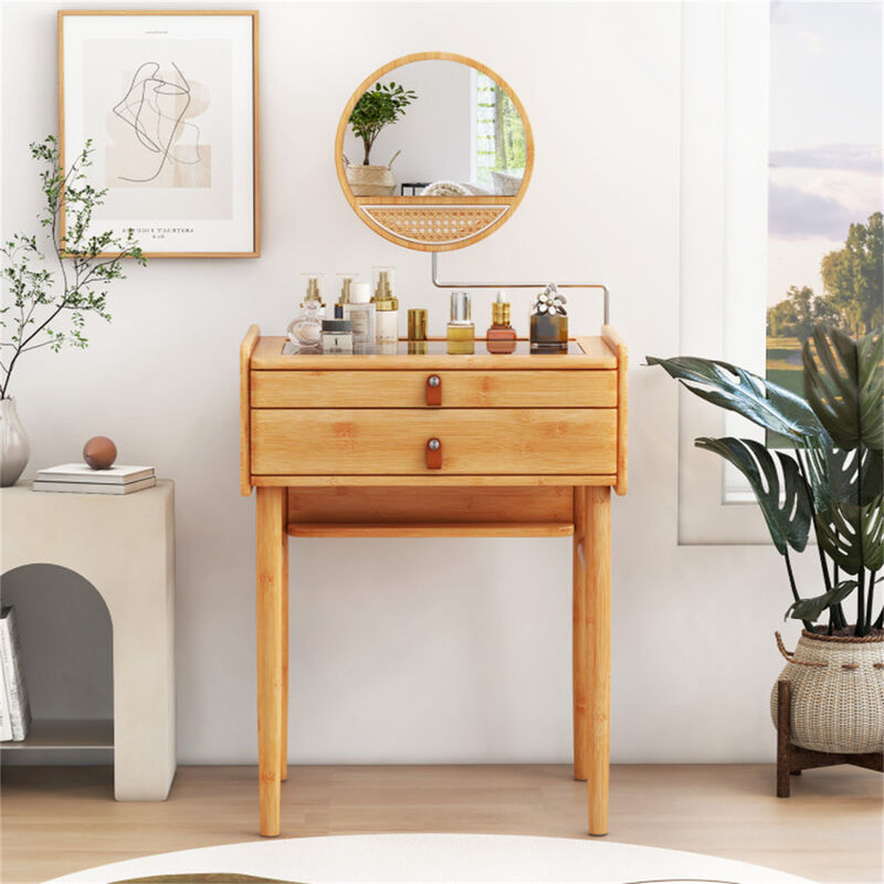 Stylish Wicker Vanity Desk with Mirror and Storage Drawers for Essentials