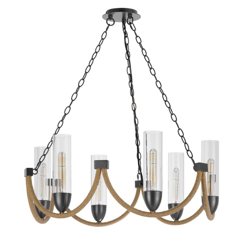 Arga 6 Light Chandelier, Glass Shade, Rope Arms, Bronze Metal 12 Inch image number 3
