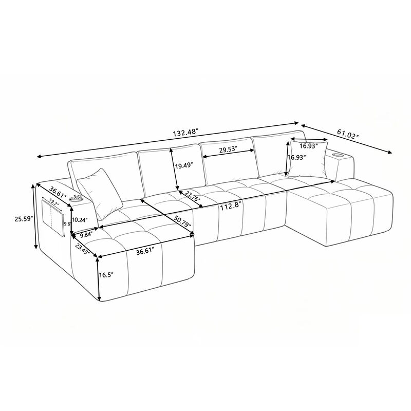 Feslud U-Shaped Chenille Sectional Sofa image number 9