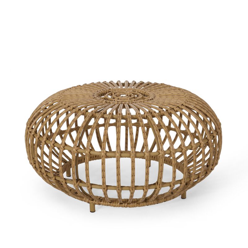 Tawa Outdoor Coffee Table, Light Brown Open Faux Rattan, 30 Inch