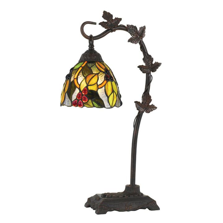Hivvago 24" Bronze Metal Tiffany Style Table Lamp With Hanging Stained Glass Shade