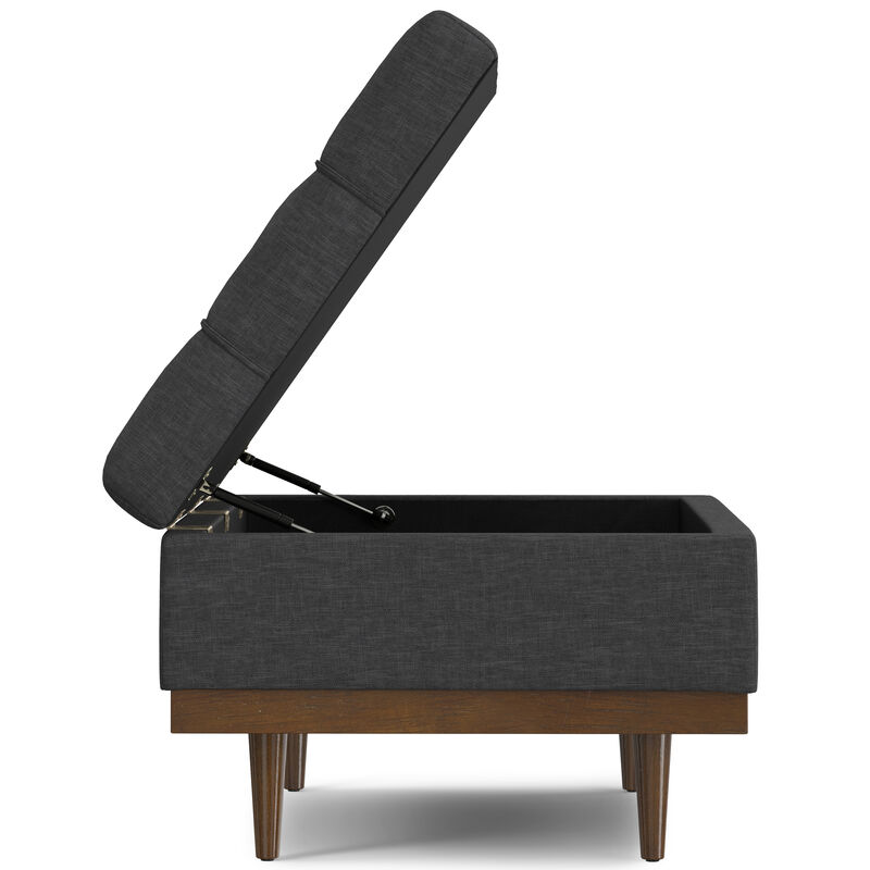 Mariah 34 inch Wide Contemporary Rectangle Coffee Table Storage Ottoman in Slate Grey  Polyester Linen, Assembled