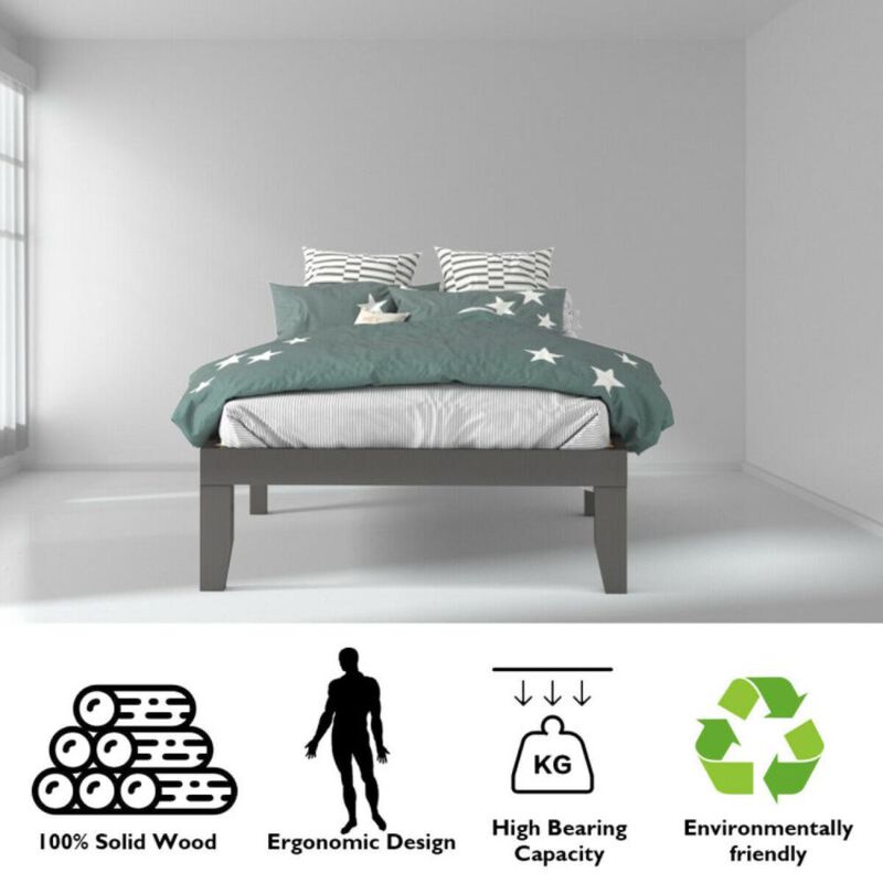 Hivvago Twin Size Rubber Wood Platform Bed Frame with Wood Slat Support