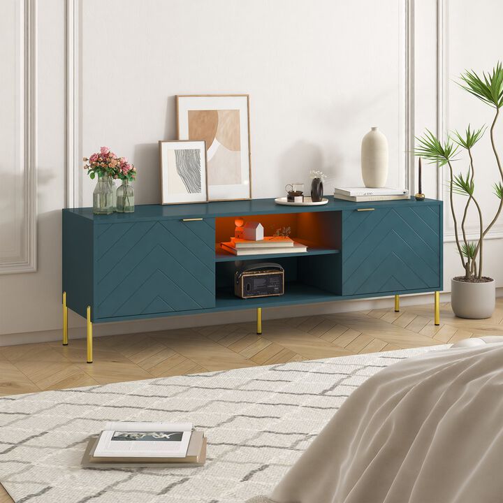 Unique Herringbone Design Multifunctional TV Stand With LED Light