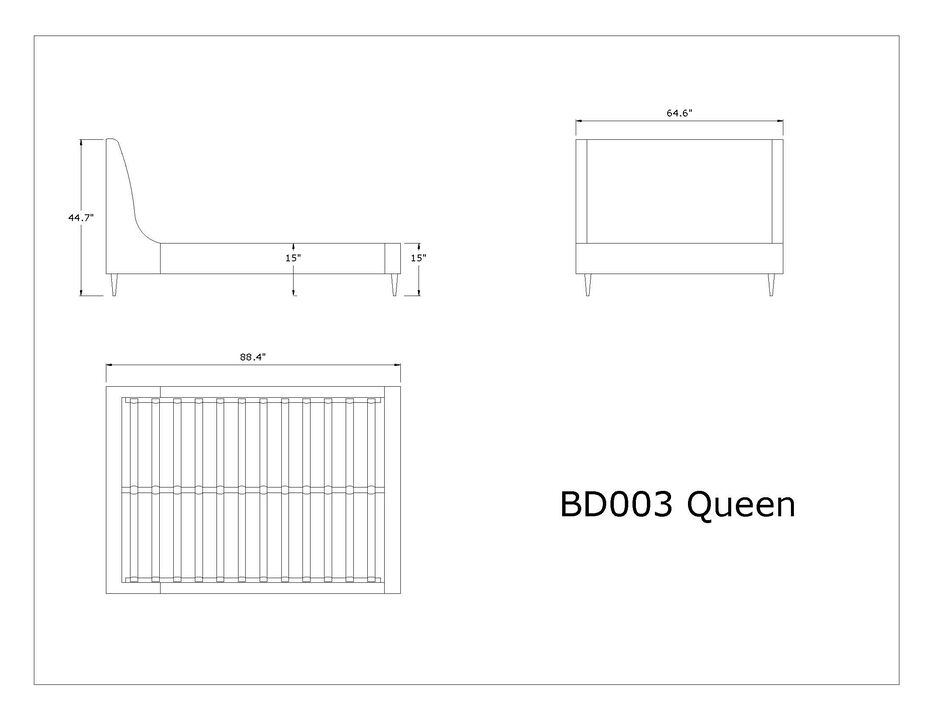 Heather Queen Bed in Gray with Black Legs