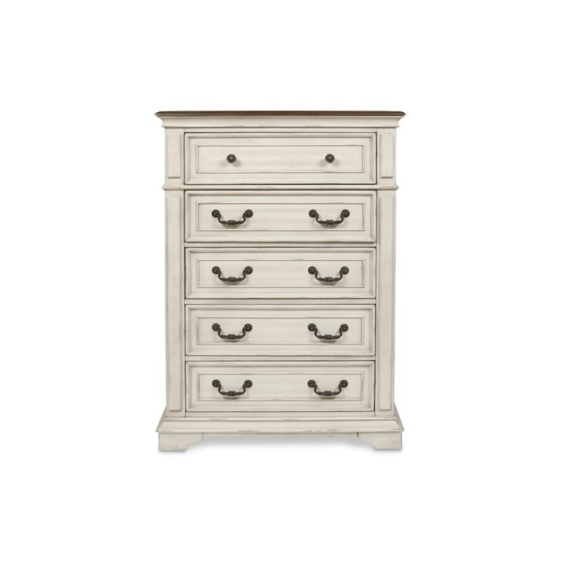 New Classic Furniture Anastasia 4-Piece King Wood Bedroom Set with Chest in Ant White